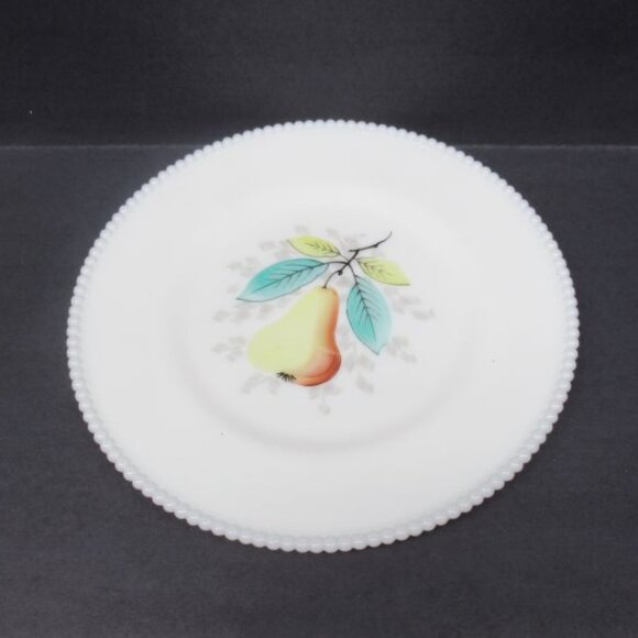 Westmoreland Milk Glass BEADED EDGE 10 1/4 Inch Hand Painted PEAR Plate - Picture 1 of 4